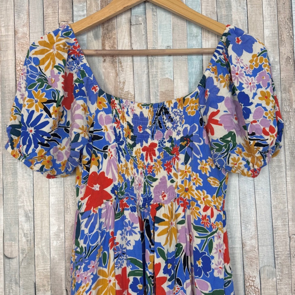 Sugarlips Colorful Boho Ojai Floral Puff Sleeve Smocked Sweetheart Midi Dress XS - Picture 6 of 8